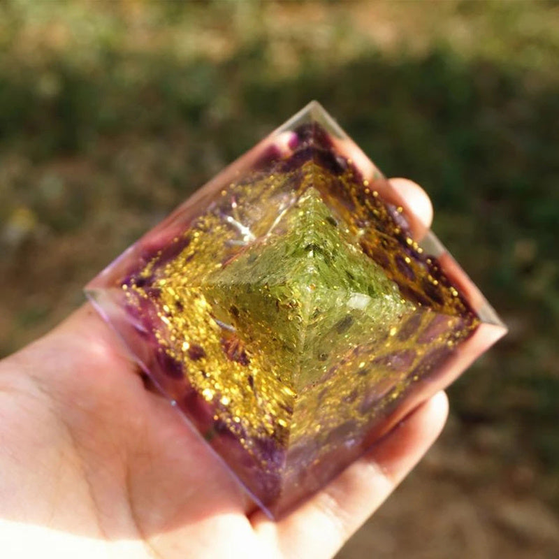 Natural Tiger Eye Orgonite Pyramid for Healing and Energy