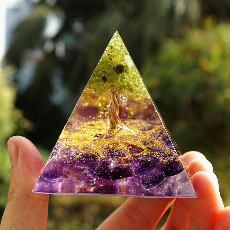 Natural Tiger Eye Orgonite Pyramid for Healing and Energy