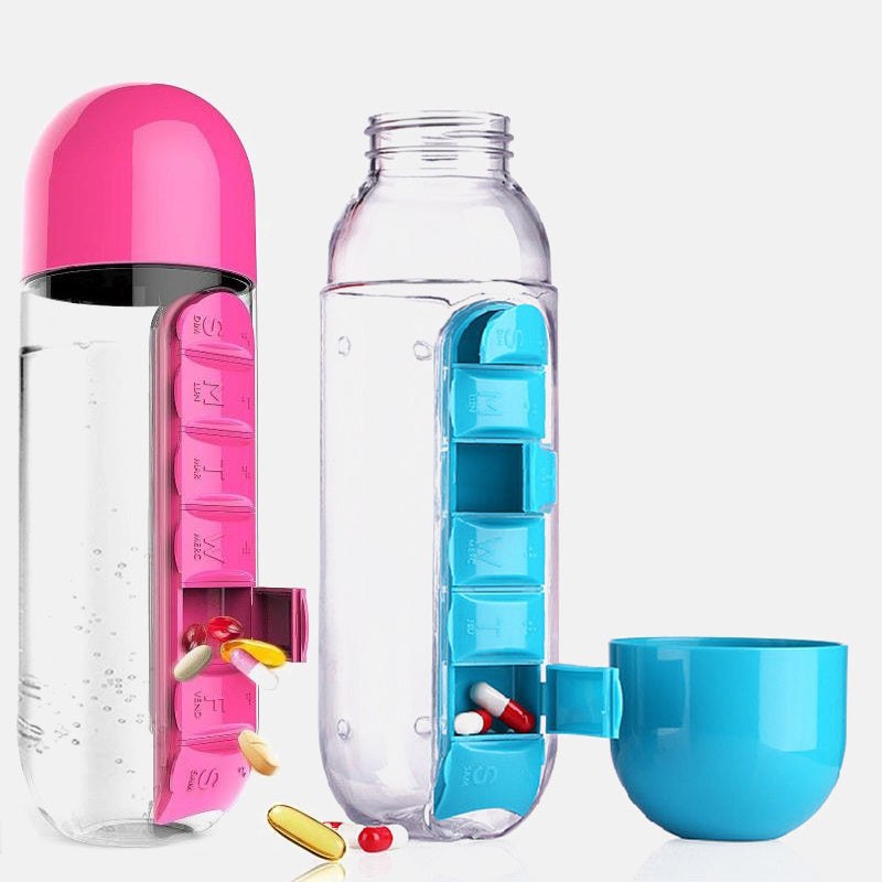 Portable Water Bottle With Pillbox Organizer