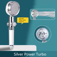 Shower Head Water Saving with Rotating Flow and Small Fan