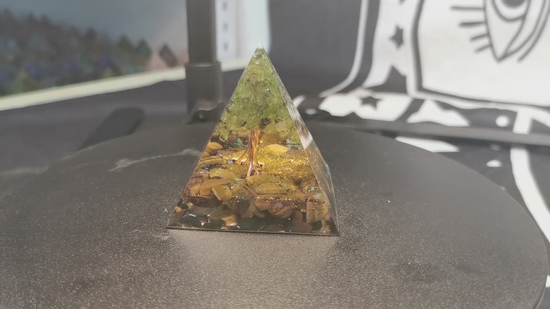 Natural Tiger Eye Orgonite Pyramid for Healing and Energy